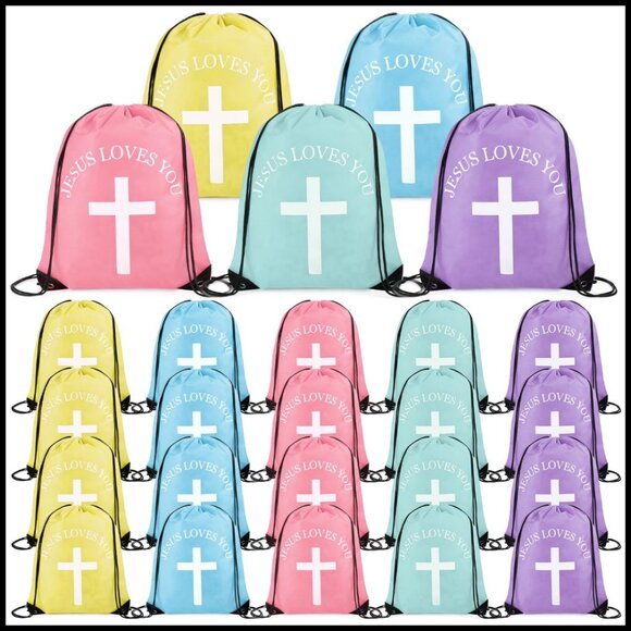 Pastel Drawstring Backpack Bulk Set Religious Gift Bag Polyester Gym Bag main image 6